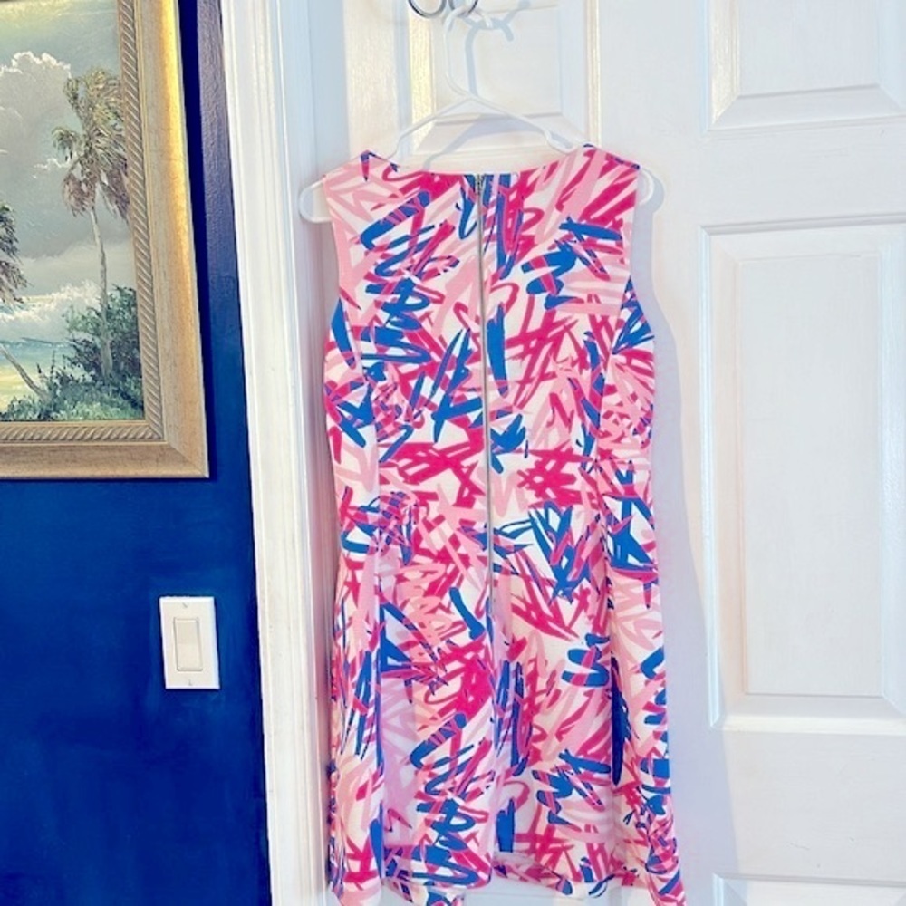 Women’s Taylor Pink Tropical Preppy Shift Crochet Print Mini Dress Size 10 - Picture 7 of 11